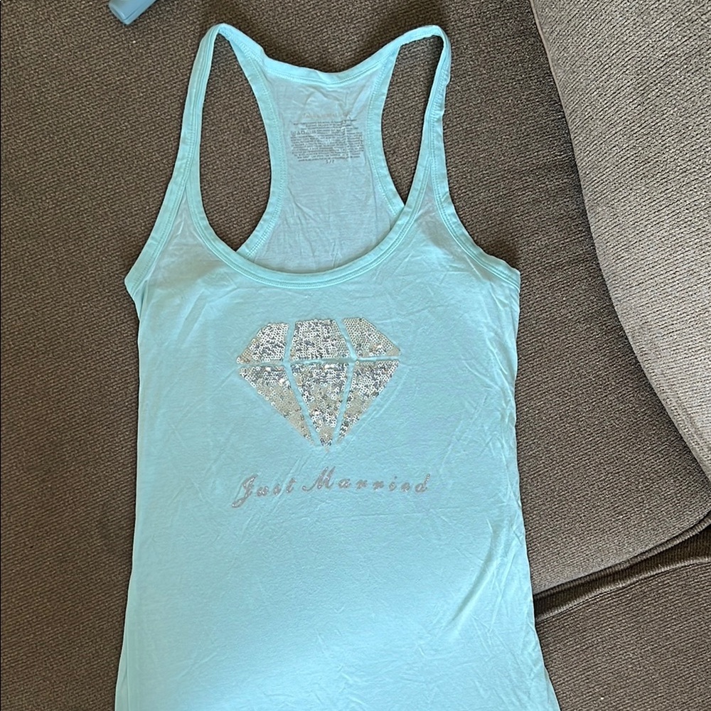 Just Married Sequin Diamond Tank Top in Mint